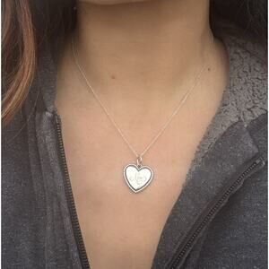 Tiffany & Co. Sterling Silver Beaded MOM Heart Charm Pendant Necklace 16”